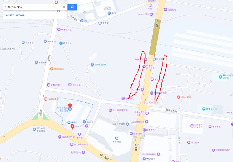 就在怀化汽车西站到火车站中间，